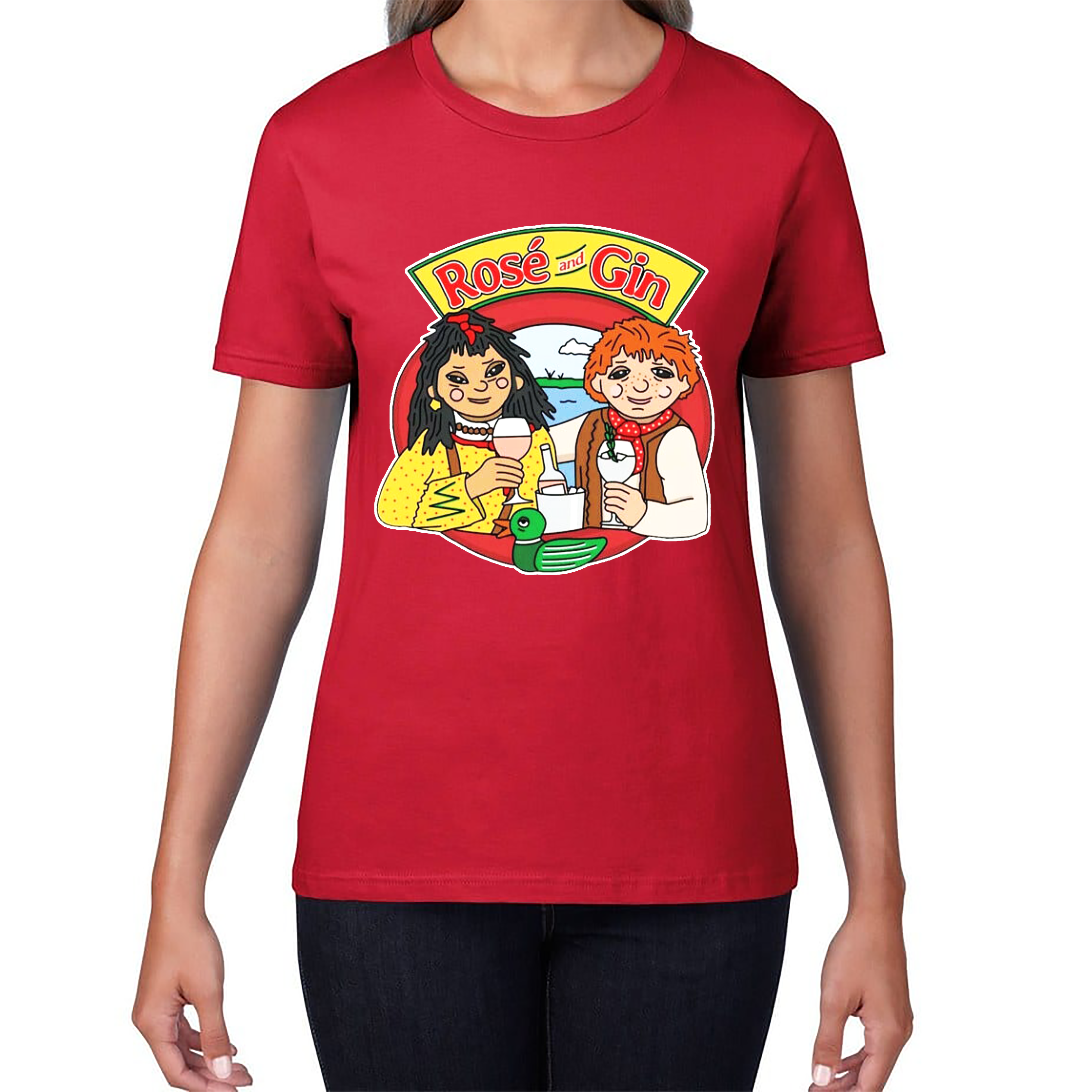 Rosé and Gin Funny 90's TV Show Rosie and Jim Boat Wine Ladies T Shirt