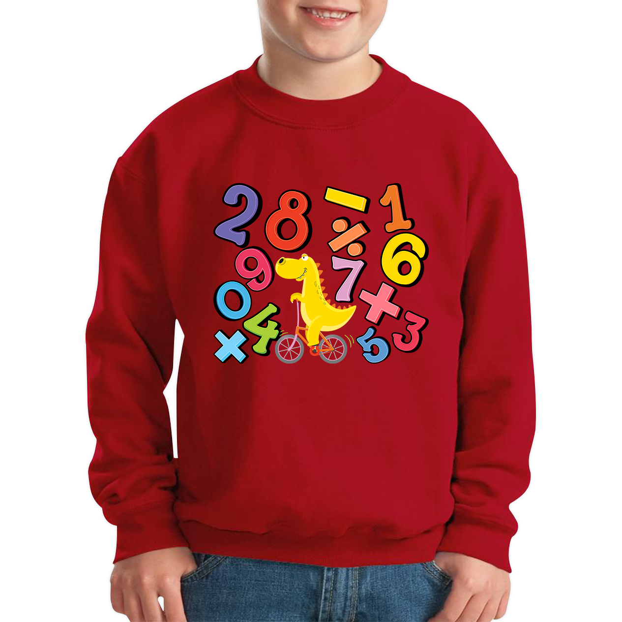 Number Day T-Rex Cycling Maths Day Dinosaur Bike Riding Counting Kids Jumper