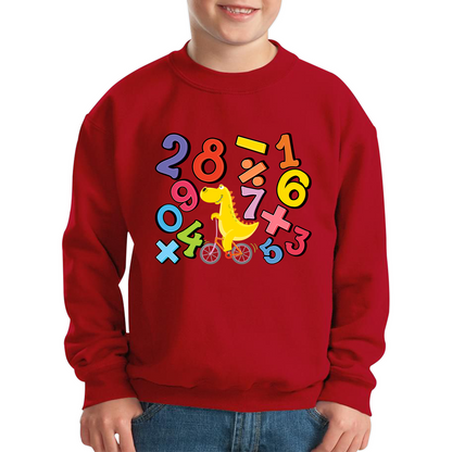 Number Day T-Rex Cycling Maths Day Dinosaur Bike Riding Counting Kids Jumper