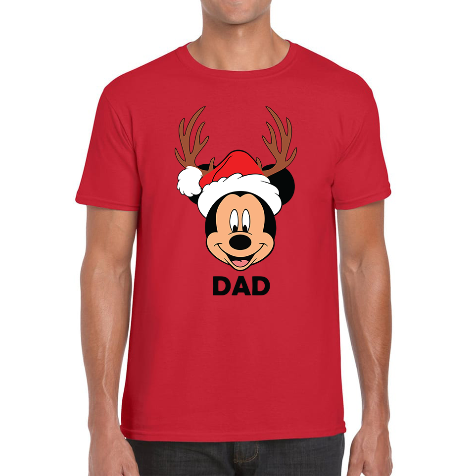 Mickey Mouse Dad Satna Hat Reindeer Father's Day T-Shirt Xmas Funny Father's Day Gift Mens Tee Top