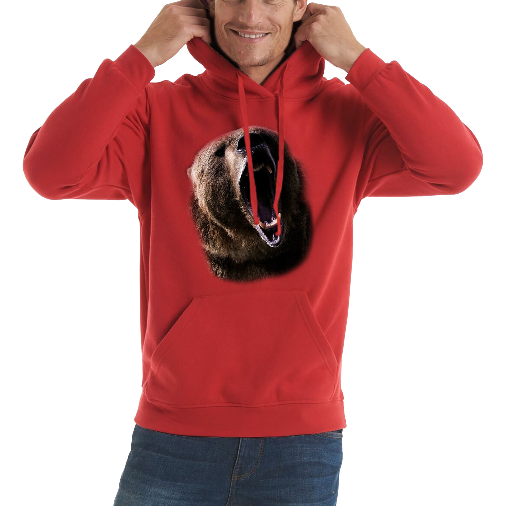 Grizzly Bear Roaring Face Hoodie