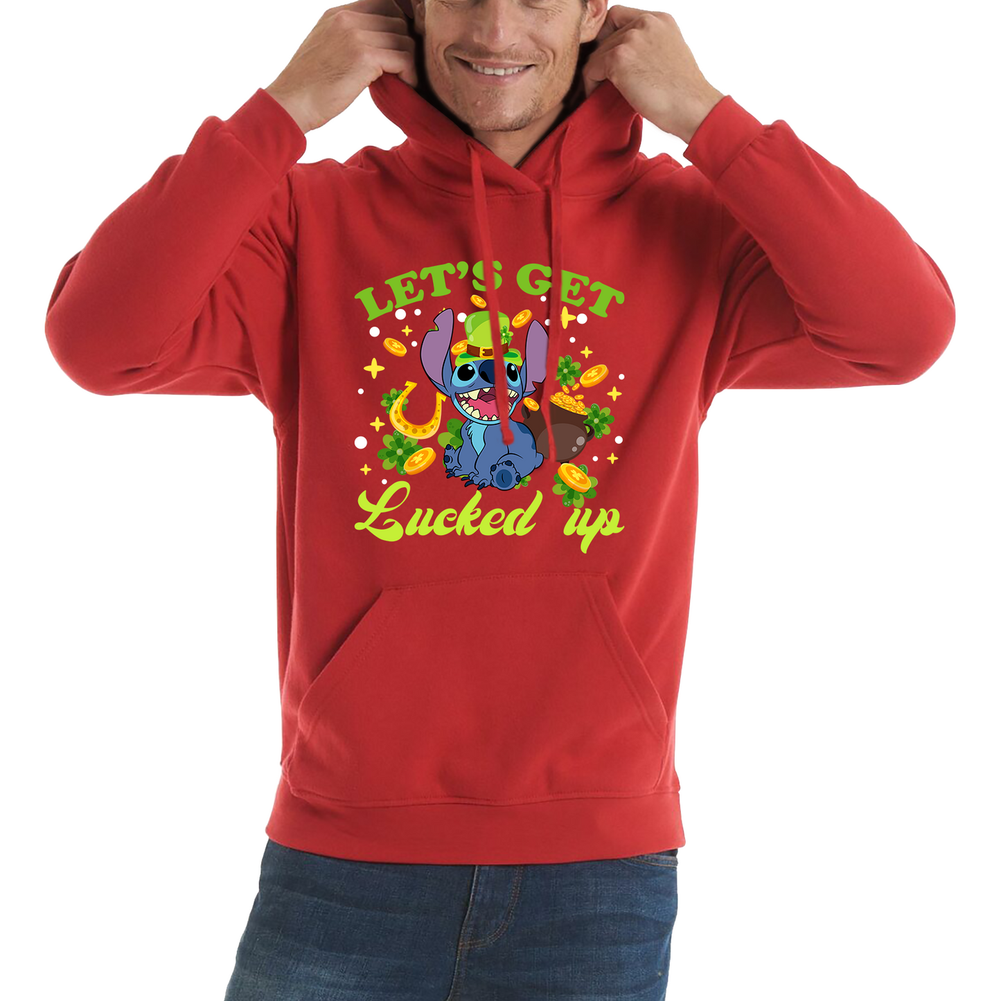 Let's Get Lucked Up Stitch Leprechaun Funny Cartoon St Patrick's Day Irish Festival Unisex Hoodie
