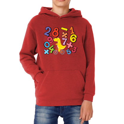 Number Day T-Rex Cycling Maths Day Dinosaur Bike Riding Counting Kids Hoodie