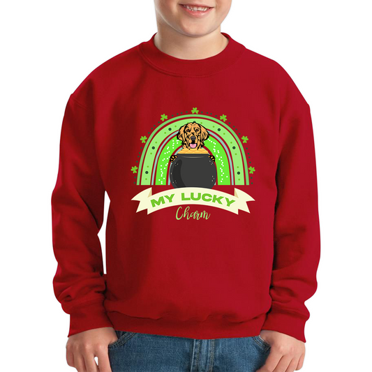 Golden Retriever Dog My Lucky Charm St. Patrick's Day Puppy Animal Pet Dog Lovers St Pattys Day Irish Festive Kids Jumper