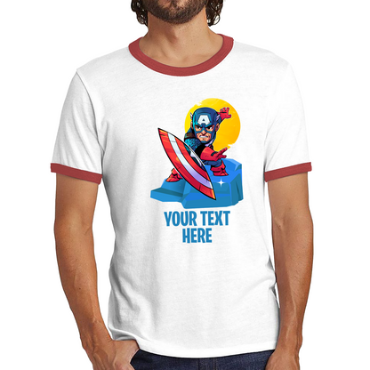 Personalised Your Text Captain America Shirt Marvel Avenger Superhero Birthday Gift Ringer T Shirt