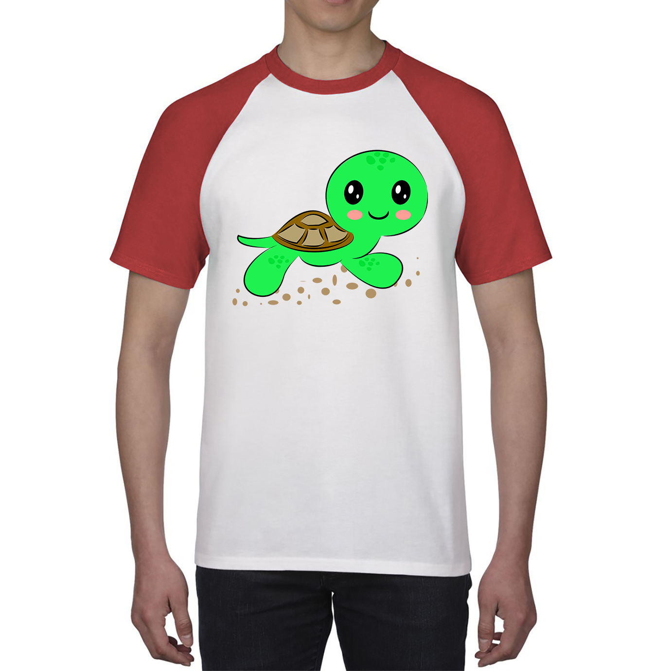 Swimming Cartoon Turtle, Funny Cute Little Sea Turtle Baseball T Shirt