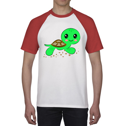 Swimming Cartoon Turtle, Funny Cute Little Sea Turtle Baseball T Shirt