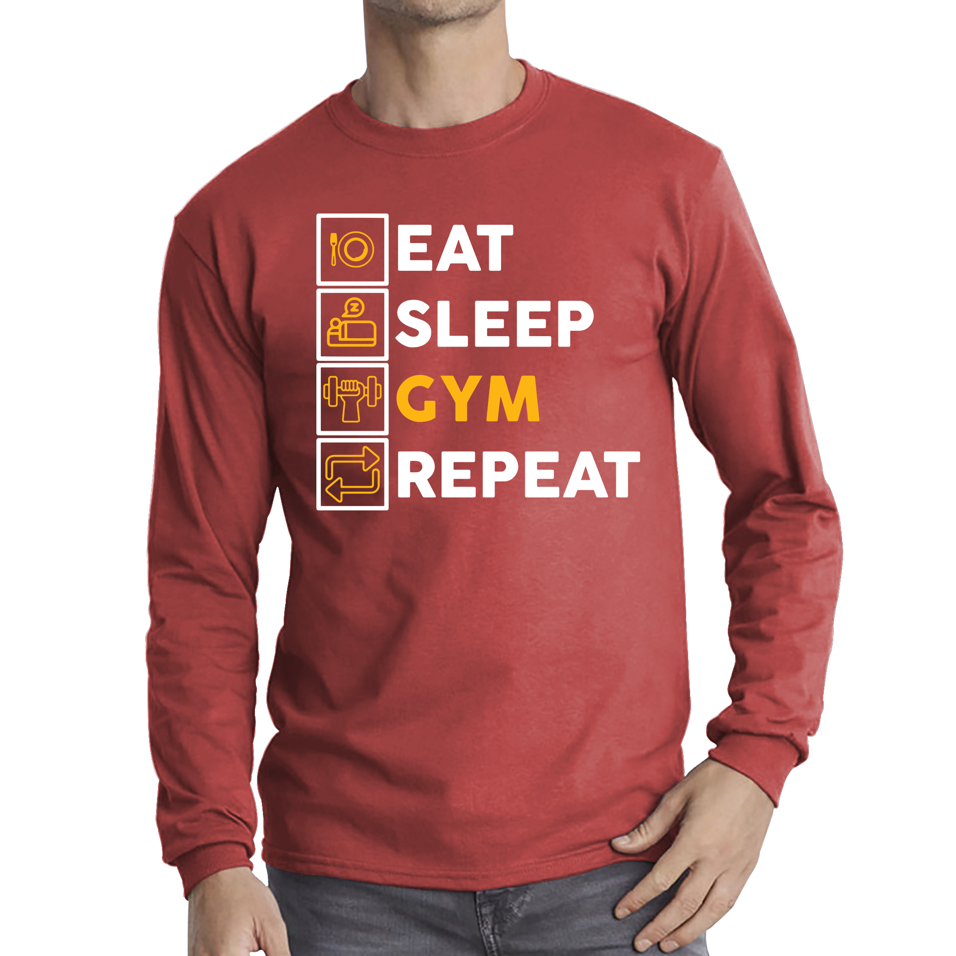 Eat Sleep Gym Repeat Funny Gym Workout Fitness Adult Long Sleeve T Shirt