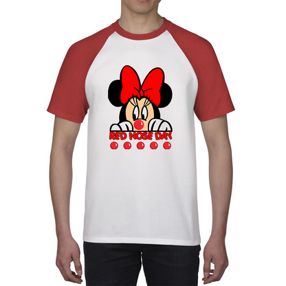 Disney Minnie Mouse Red Nose Day Baseball T Shirt. 50% Goes To Charity
