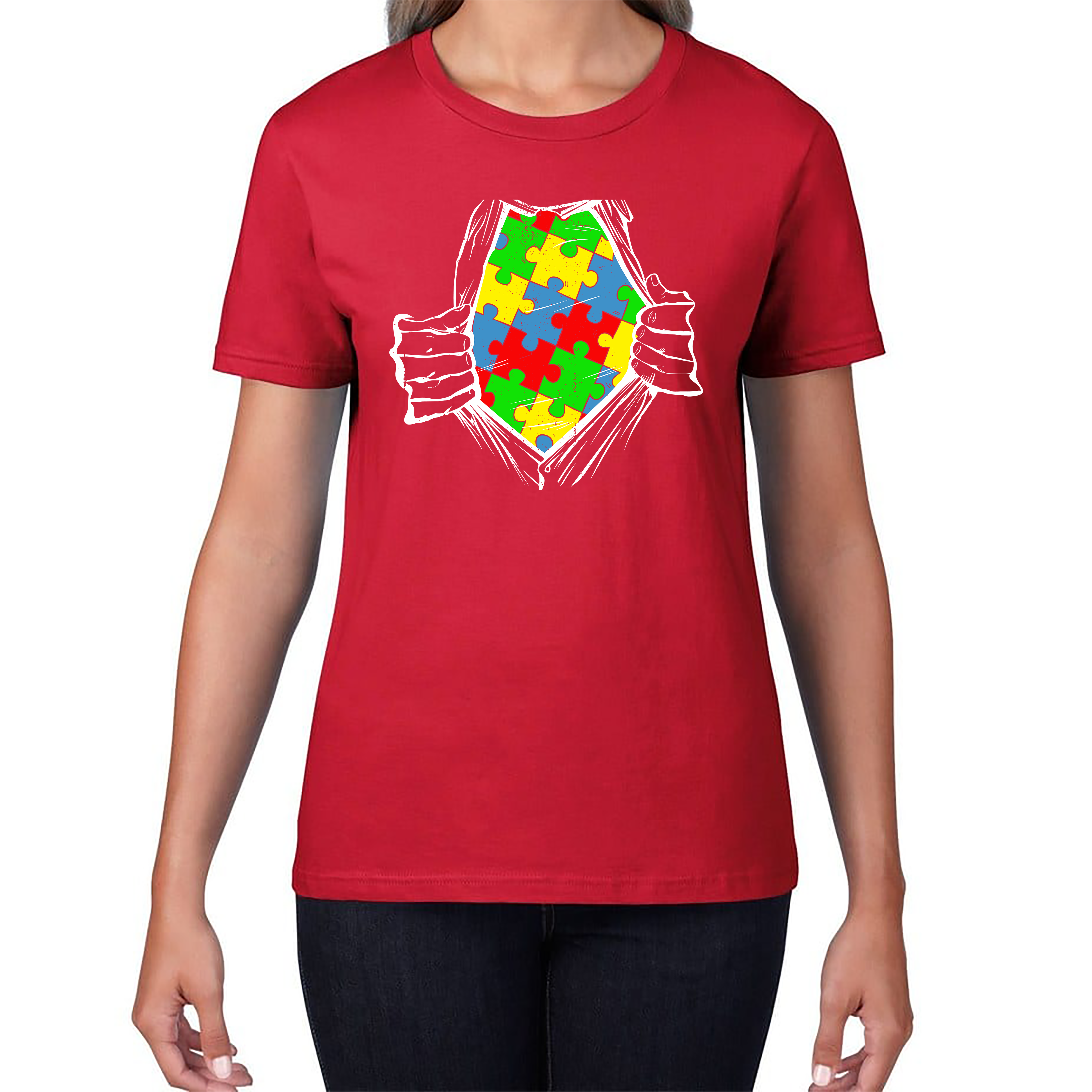 Autism Superhero Special Education Teacher Digital Art Ladies T Shirt