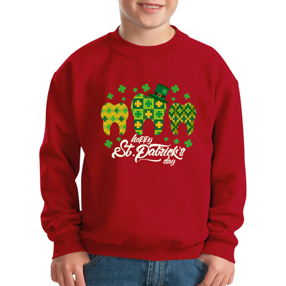 Happy St. Patrick's Day Tooth Dentist Dental Squad Tooth Shamrock Irish Day Saint Patricks Day Kids Jumper