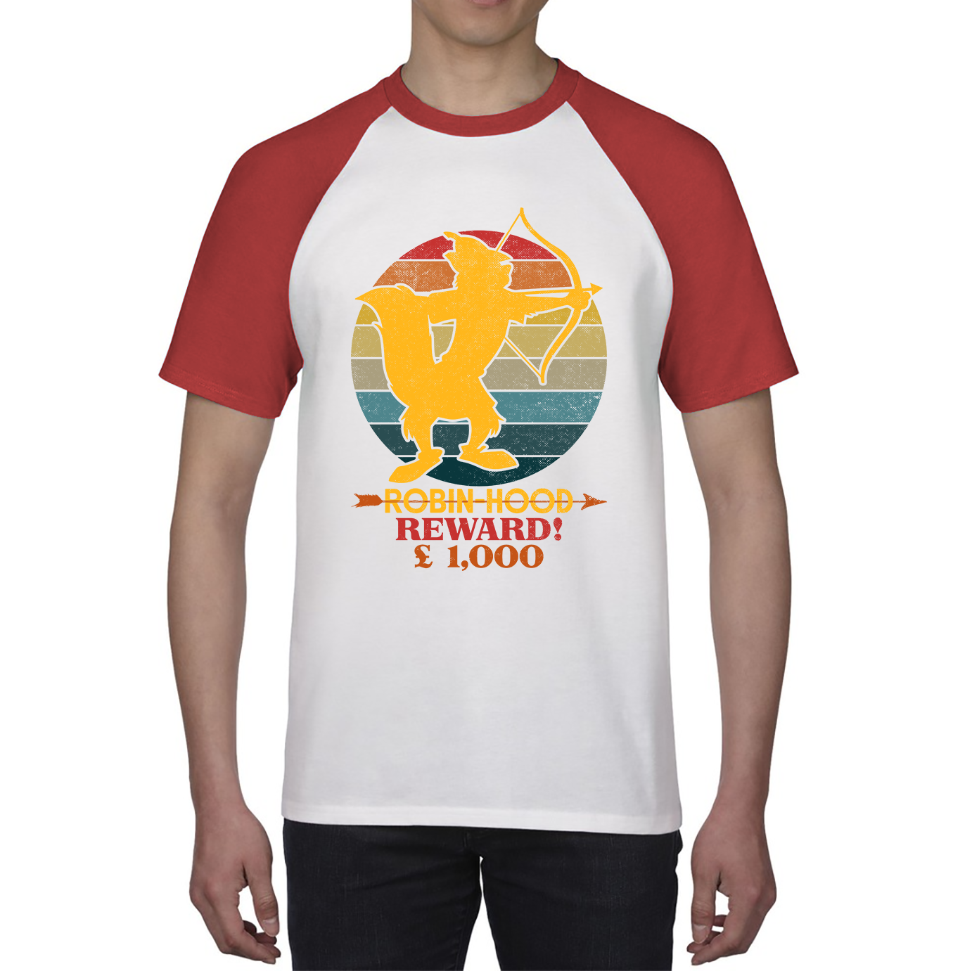Robin Hood Reward £1000 Funny Cartoon Character Baseball T Shirt