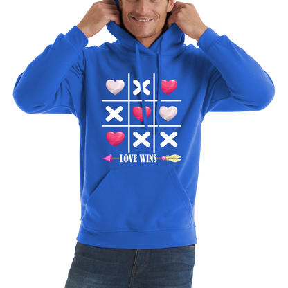 Valentine's Day Tic Tac Toe Love Wins Tic Tac Funny Game Lovers Gift Unisex Hoodie
