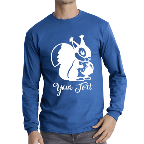 Personalised Cartoon Squirrel Holding Acorn Your Name Cute Squirrel Animal Long Sleeve T Shirt