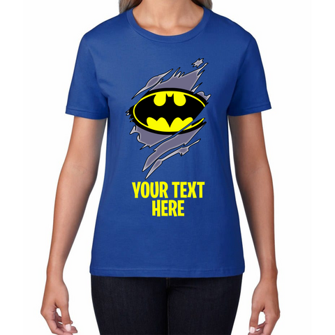 Personalised Your Text Batman Logo T-Shirt DC Comics Superhero Birthday Gifts Womens Tee Top