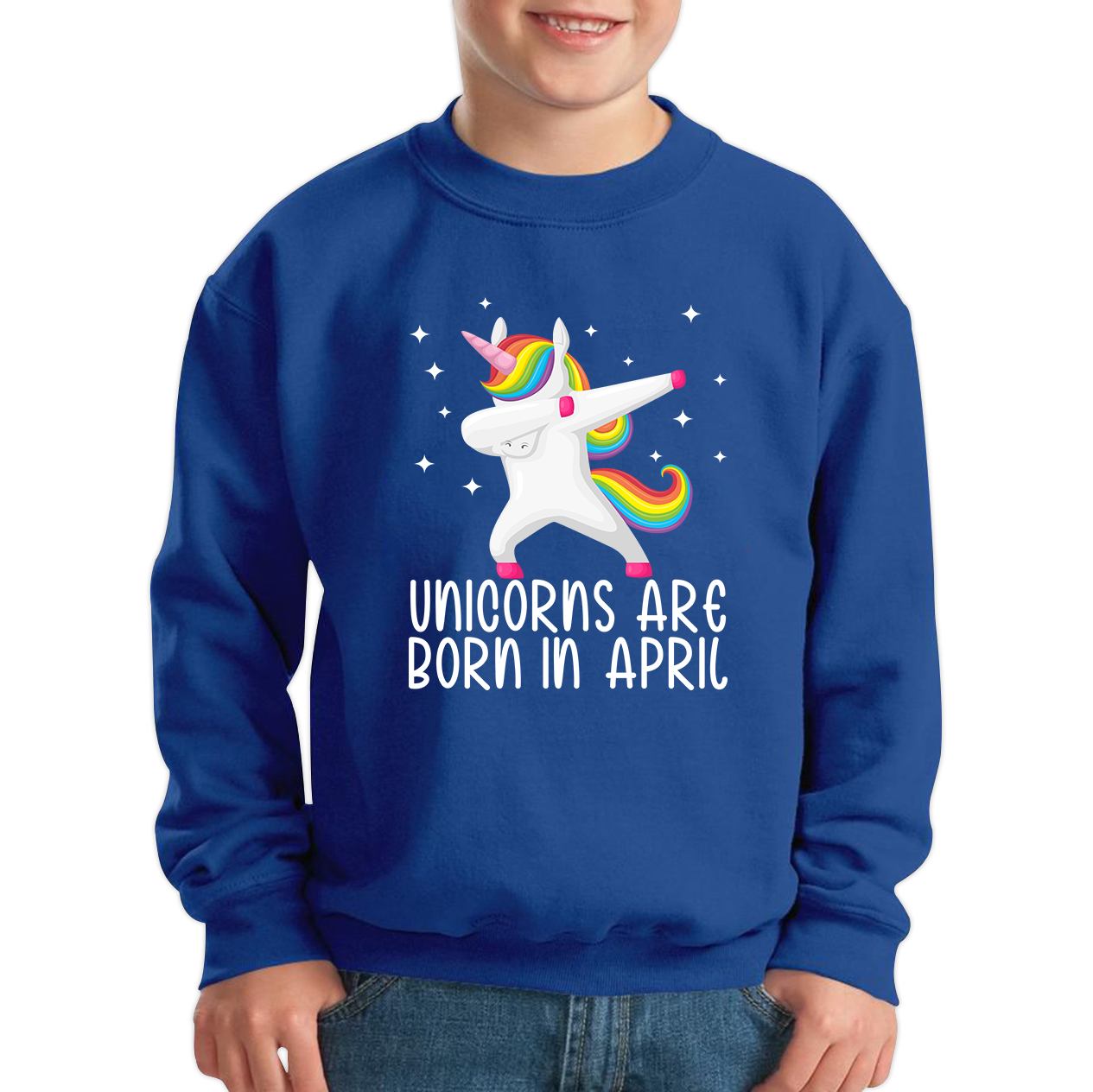 Unicorns Are Born In April Dabbing Unicorn Funny Birthday Month Novelty Slogan Kids Jumper