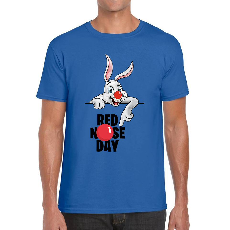 White Bunny Red Nose Day Adult T Shirt. 50% Goes To Charity