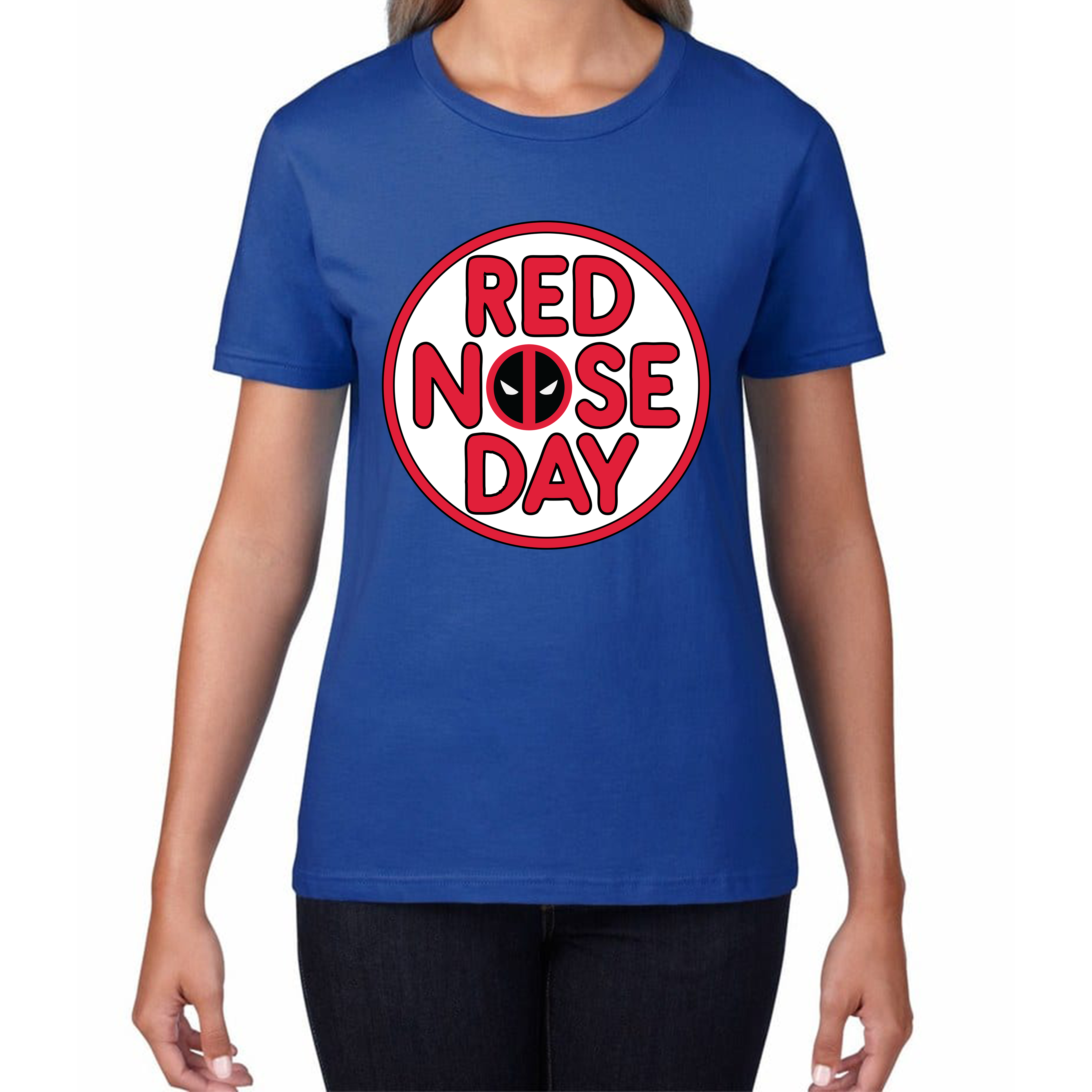 Deadpool Red Nose Day Ladies T Shirt. 50% Goes To Charity