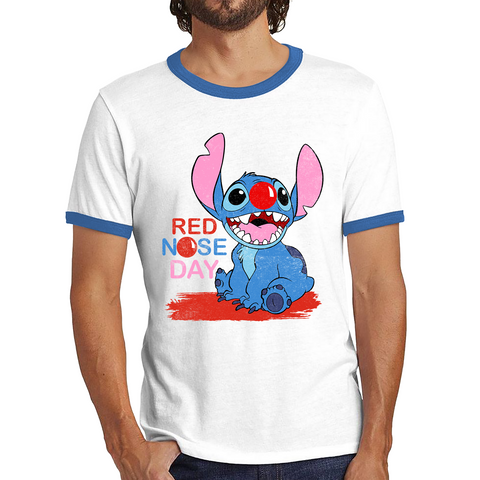 Ohana Disney Stitch Red Nose Day Ringer T Shirt. 50% Goes To Charity