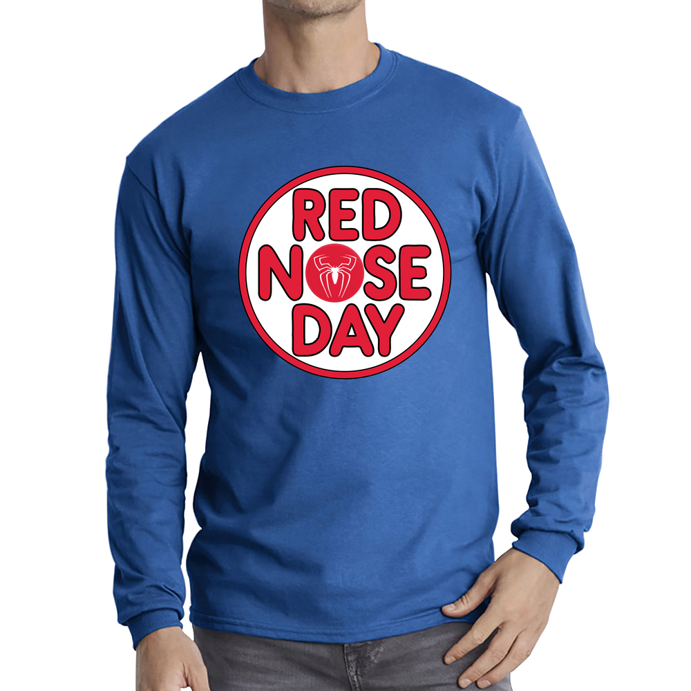 Spider Man Red Nose Day Adult Long Sleeve T Shirt. 50% Goes To Charity