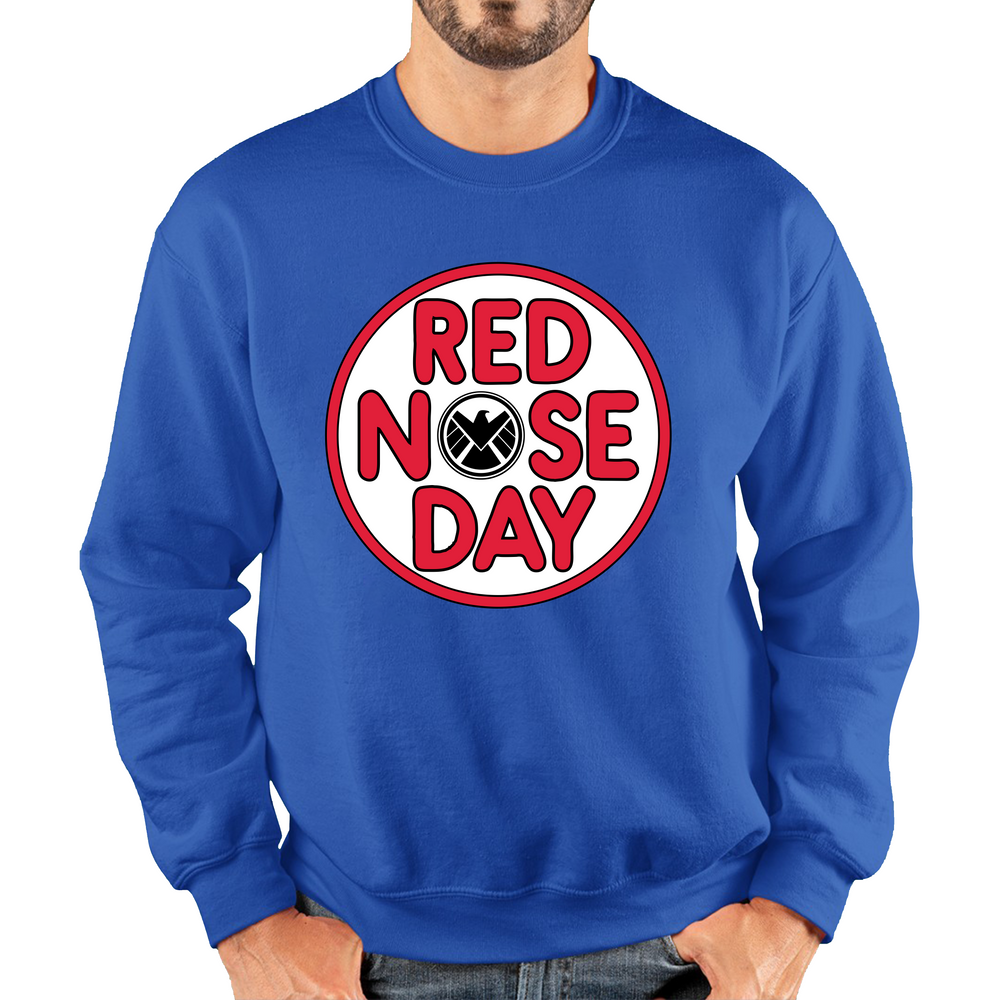 Marvel Shield Red Nose Day Adult Sweatshirt. 50% Goes To Charity