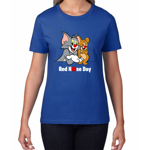 Tom And Jerry Red Nose Day Ladies T Shirt. 50% Goes To Charity