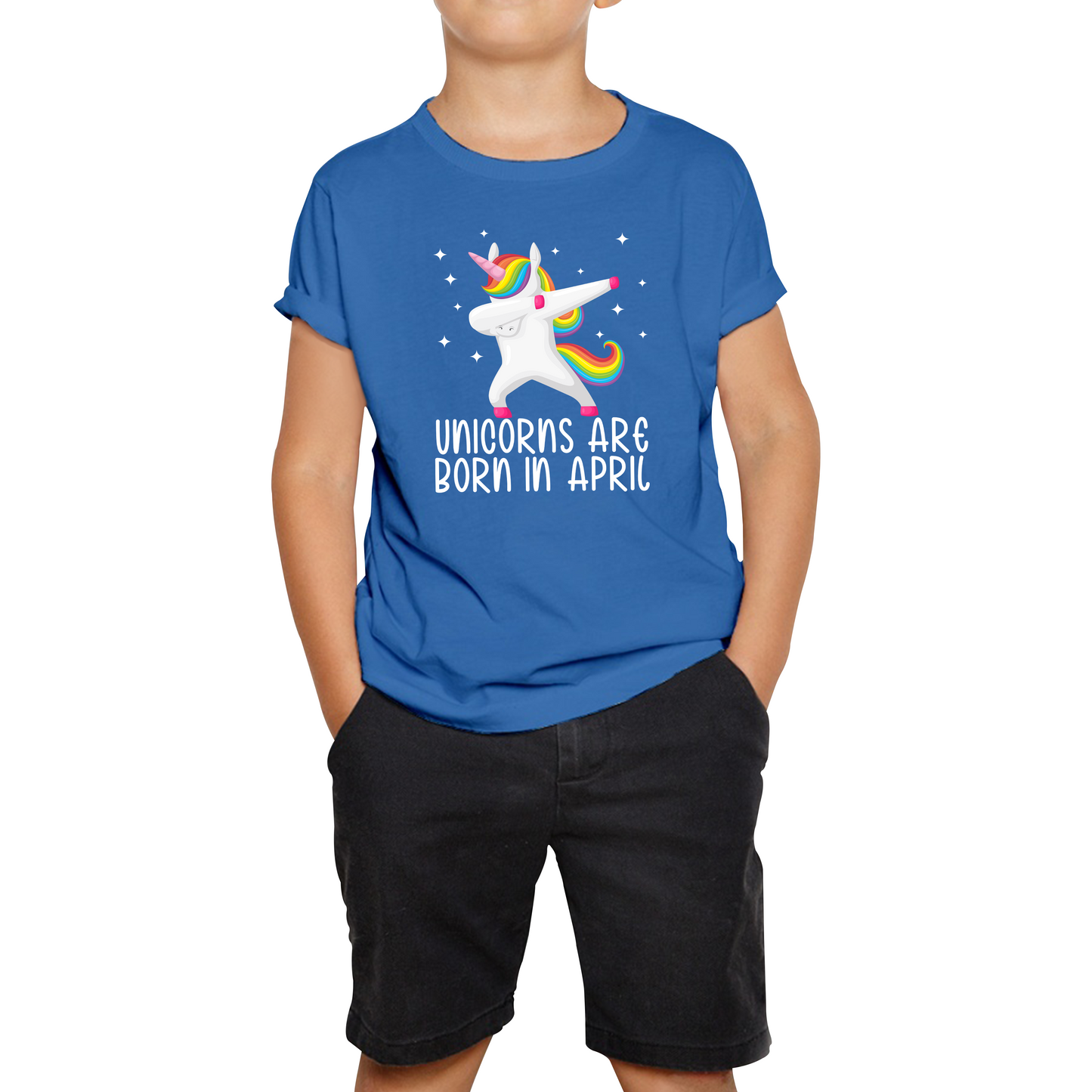 Unicorns Are Born In April Dabbing Unicorn Funny Birthday Month Novelty Slogan Kids Tee