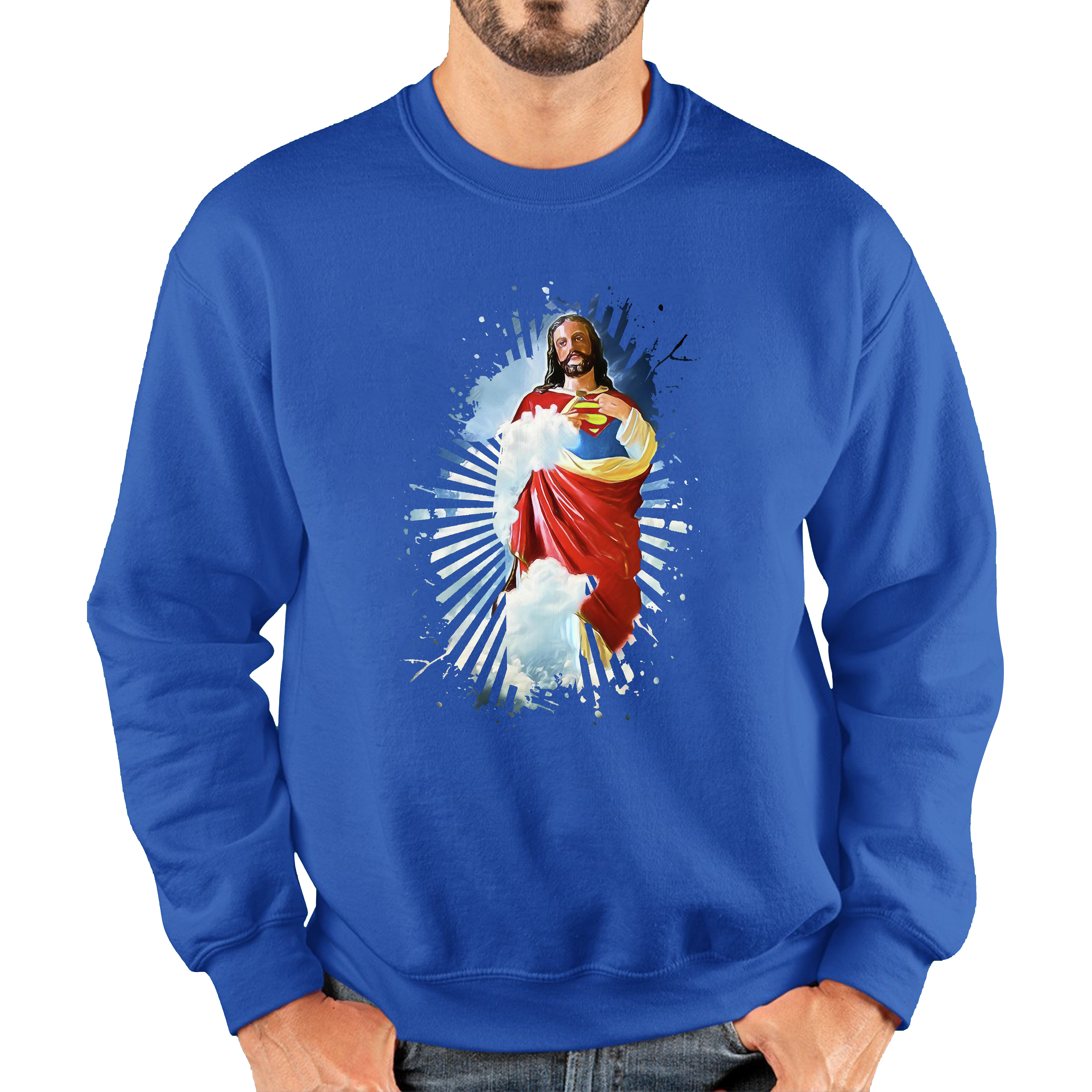 Jesus Christ Superman Jumper Superman Inspired Spoof Avengers Superhero Christian Gift Unisex Sweatshirt