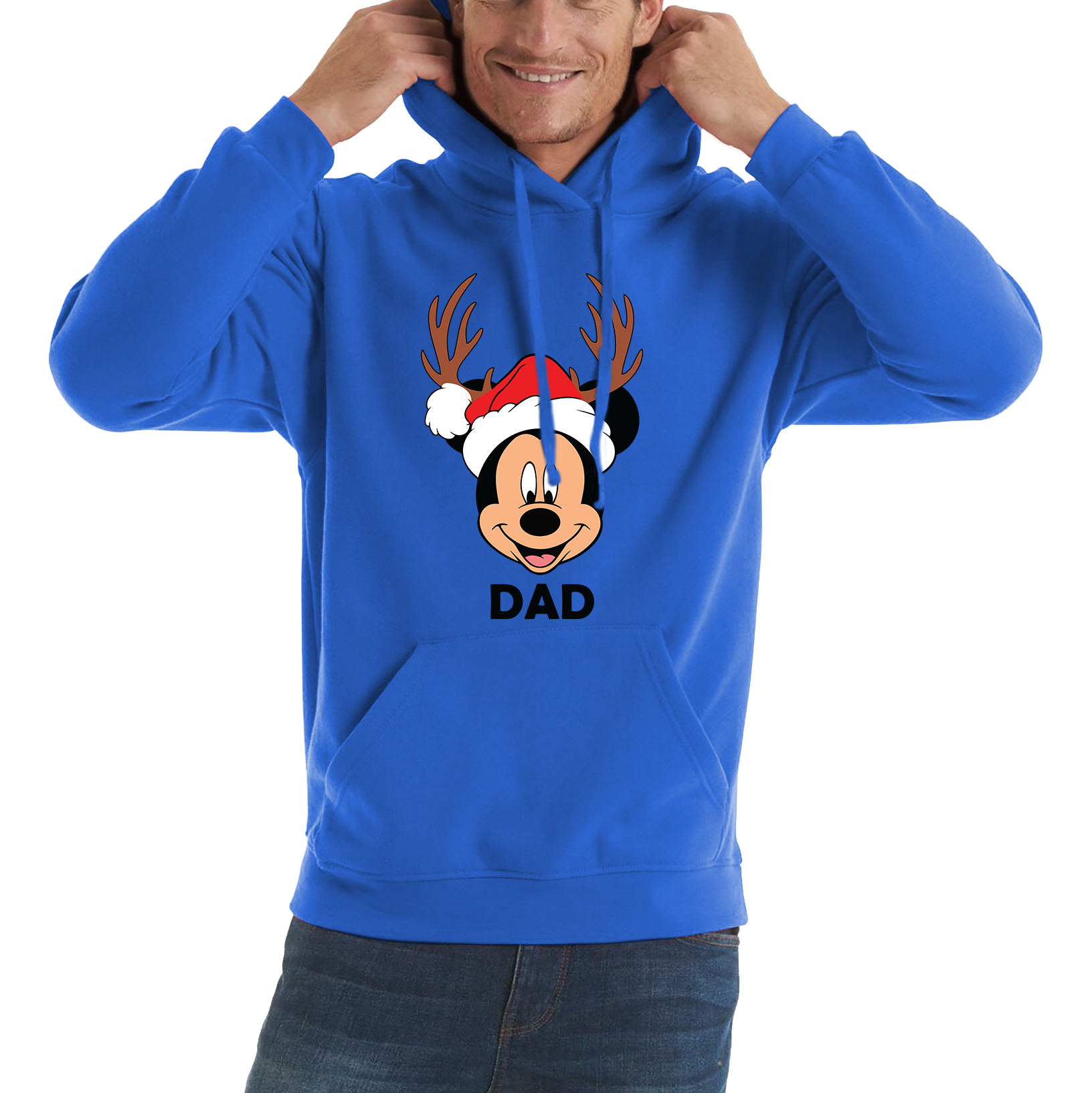 Mickey Mouse Dad Satna Hat Reindeer Father's Day Hoodie Xmas Funny Father's Day Gift Unisex Hoodie