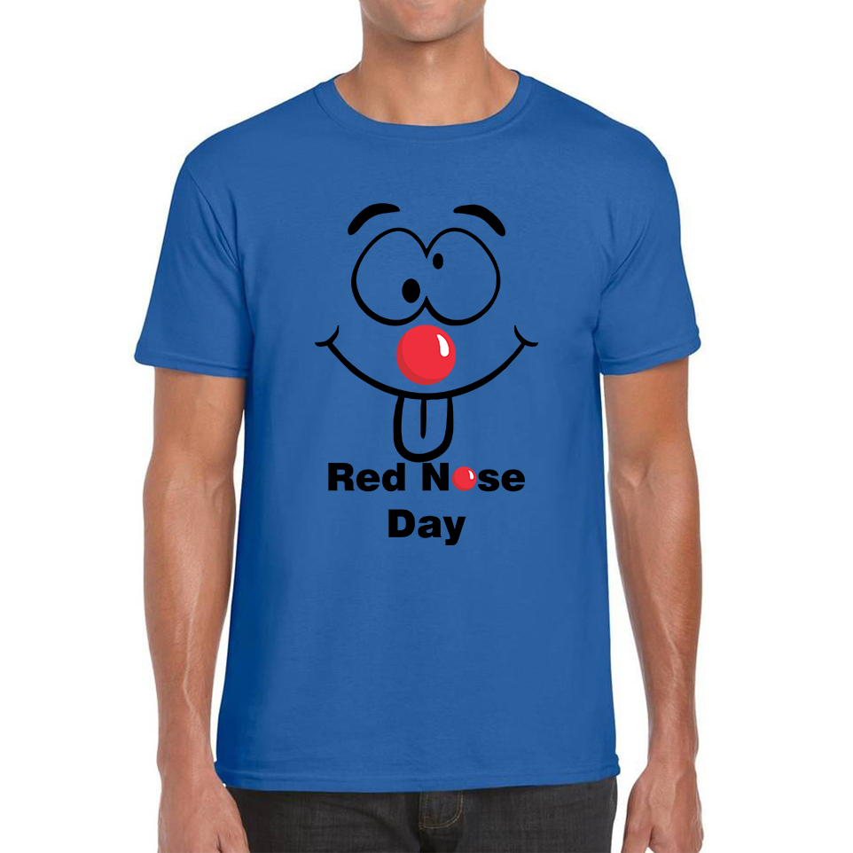 Funny Emoji Face Red Nose Day Adult T Shirt. 50% Goes To Charity