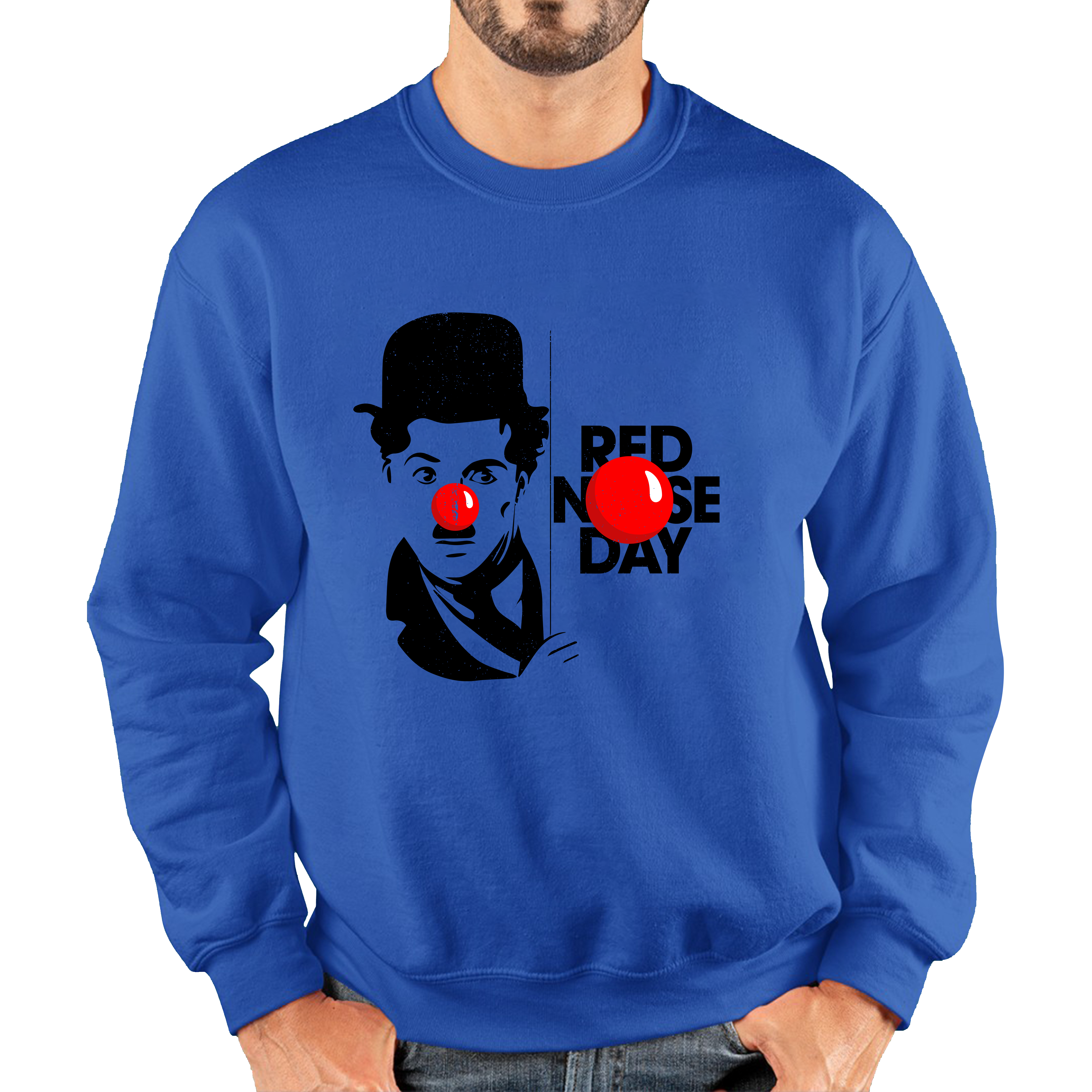 Charlie Chaplin Funny Red Nose Day Adult Sweatshirt. 50% Goes To Charity
