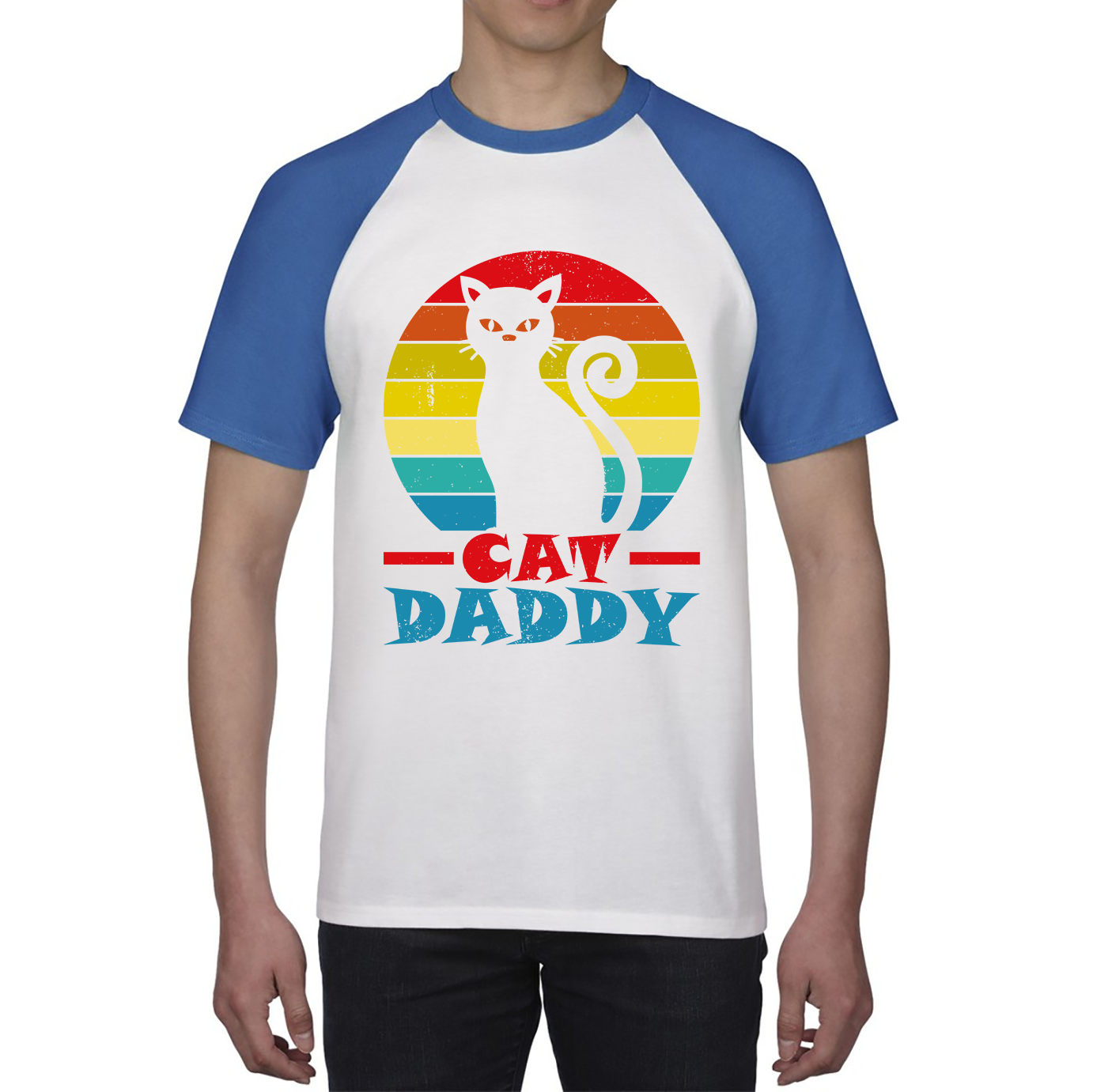 Cat Daddy Vintage Eighties Style Cat Retro Distressed Baseball T Shirt
