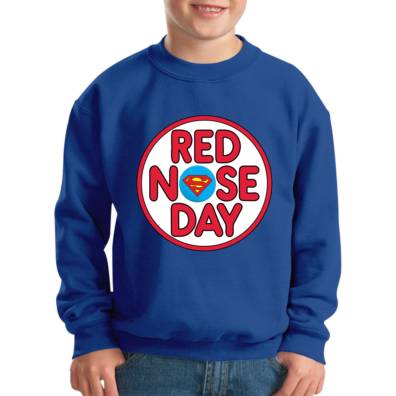 Superman Red Nose Day Kids Sweatshirt. 50% Goes To Charity