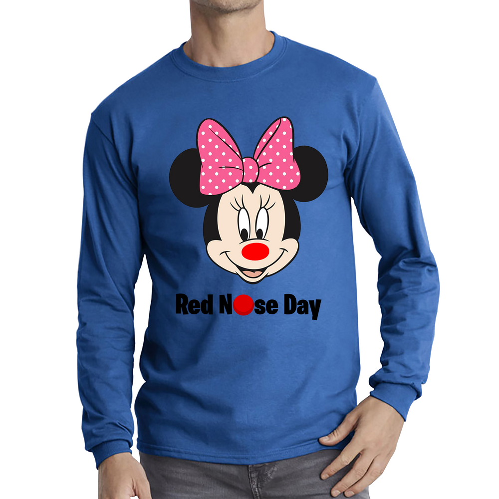 Disney Minnie Mouse Red Nose Day Adult Long Sleeve T Shirt. 50% Goes To Charity