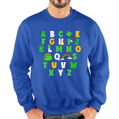 St Patrick's Day Alphabet Letters Alphabet A - Z Shamrock Alphabet St Paddy's Letters Unisex Sweatshirt