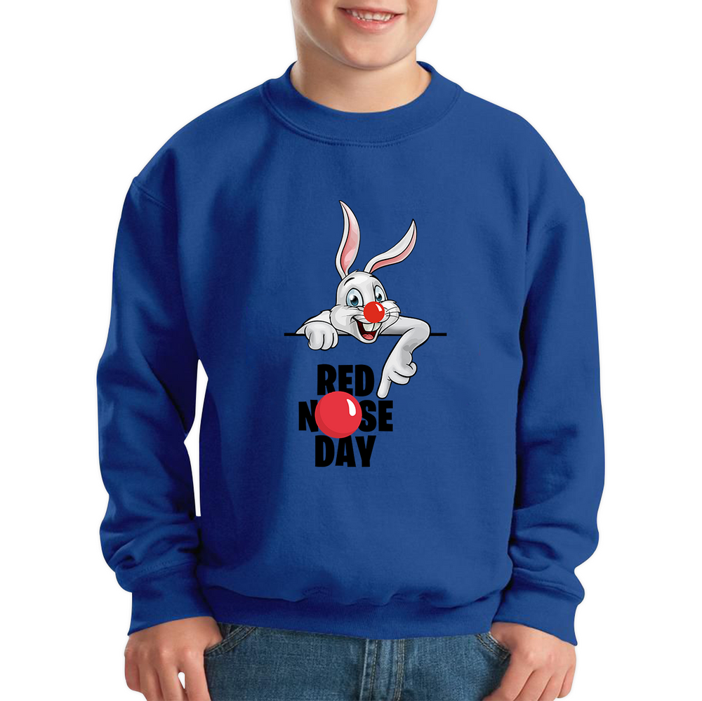 White Bunny Red Nose Day Kids Sweatshirt. 50% Goes To Charity