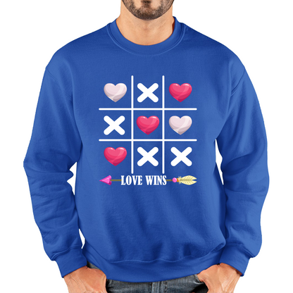 Valentine's Day Tic Tac Toe Love Wins Tic Tac Funny Game Lovers Gift Unisex Sweatshirt