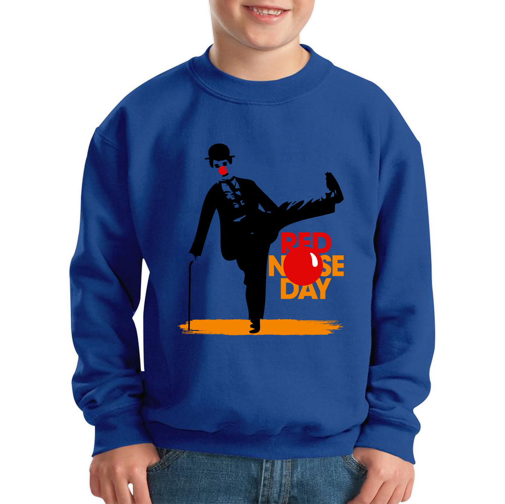 Charlie Chaplin Funny Red Nose Day Kids Sweatshirt. 50% Goes To Charity
