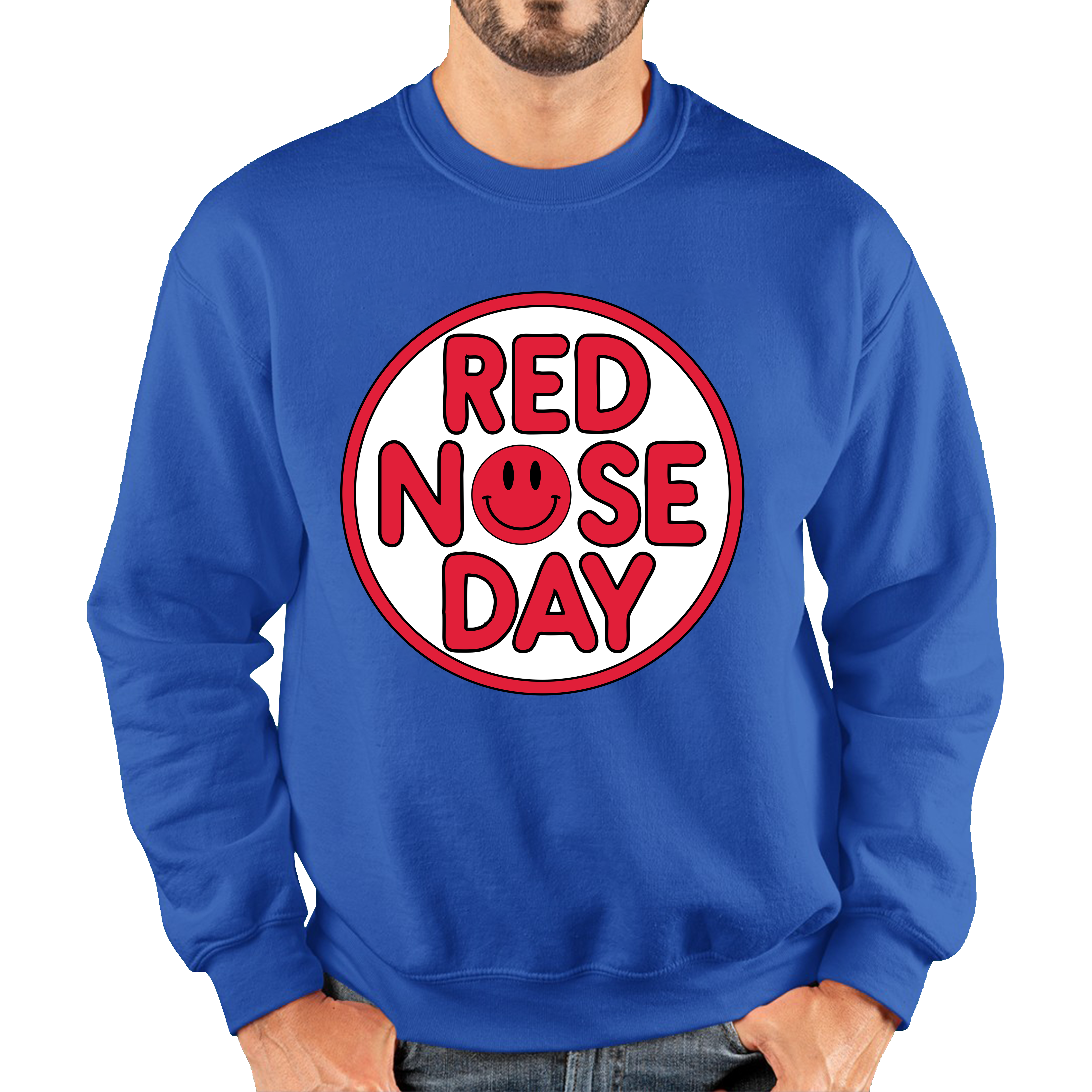 Smiley Face Red Nose Day Adult Sweatshirt. 50% Goes To Charity