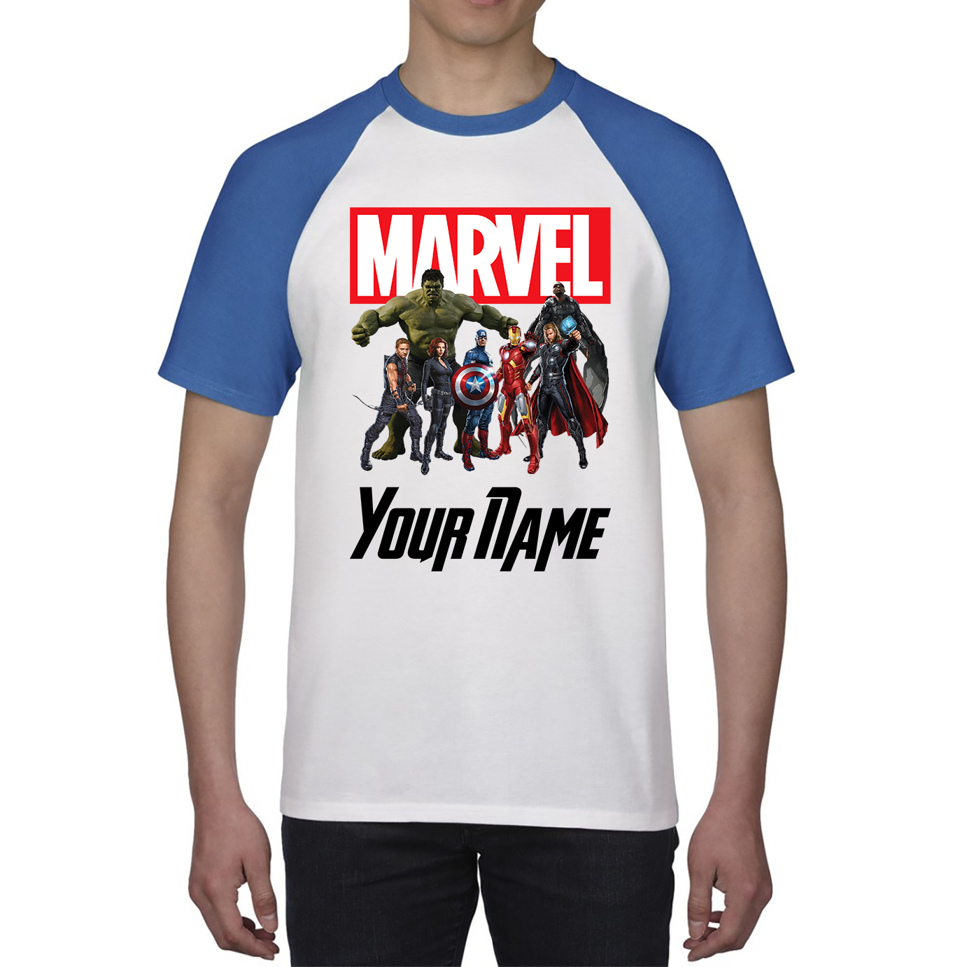 Personalised Marvel Avengers Superheroes Team Your Custom Name Baseball T Shirt