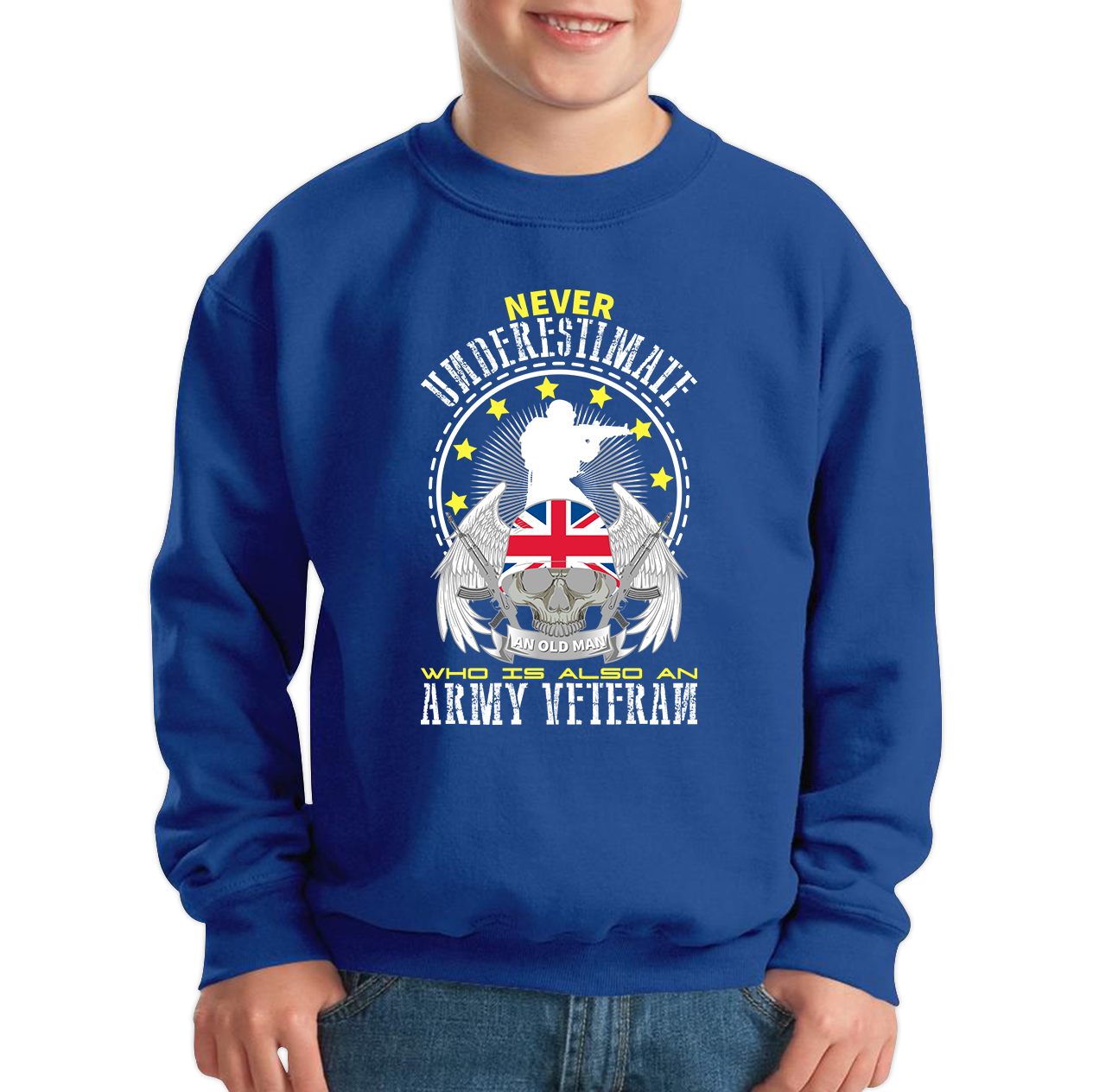 Never Underestimate An Old Man Who Is Also An Veteran Jumper British Armed Forces Kids Sweatshirt