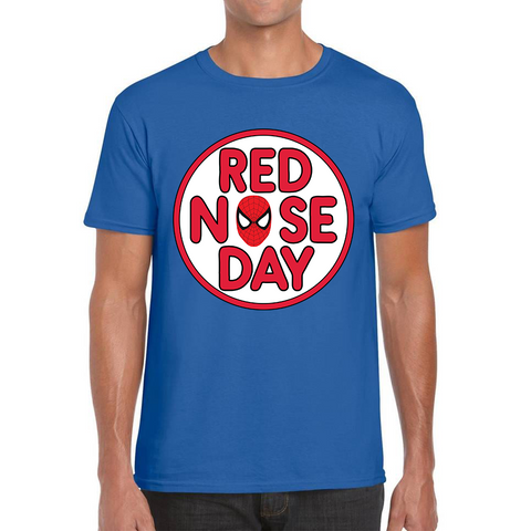 Spiderman Face Red Nose Day Adult T Shirt. 50% Goes To Charity