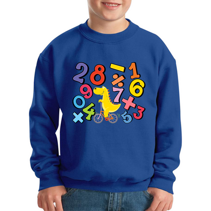Number Day T-Rex Cycling Maths Day Dinosaur Bike Riding Counting Kids Jumper