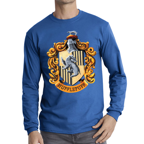 Harry Potter House Of Hufflepuff Hogwarts Crest Adult Long Sleeve T Shirt