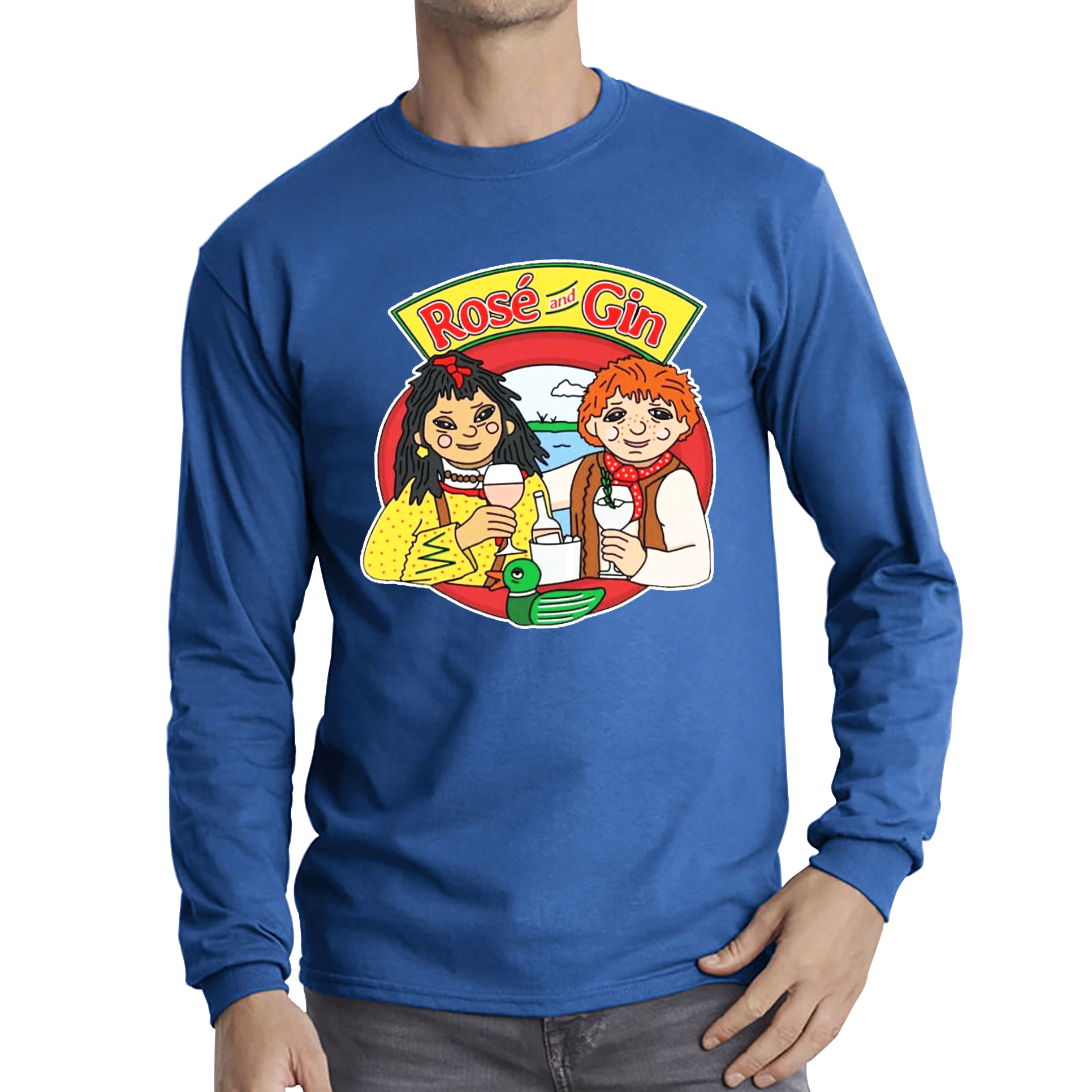 Rosé and Gin Funny 90's TV Show Rosie and Jim Boat Wine Adult Long Sleeve T Shirt