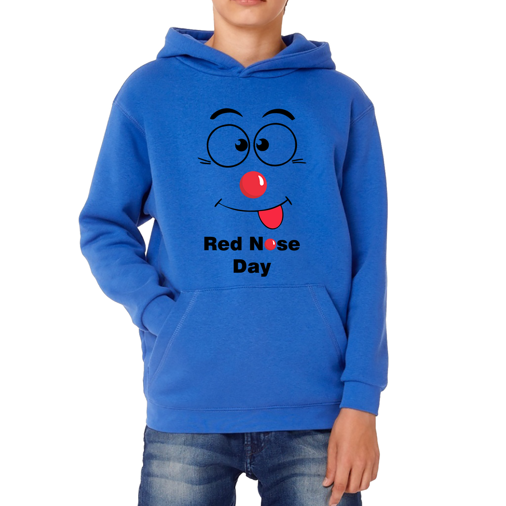 Funny Emoji Face Red Nose Day Kids Hoodie. 50% Goes To Charity
