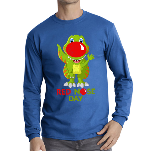 Funny Dinosaur Red Nose Day Adult Long Sleeve T Shirt. 50% Goes To Charity
