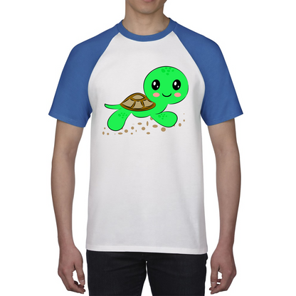 Swimming Cartoon Turtle, Funny Cute Little Sea Turtle Baseball T Shirt