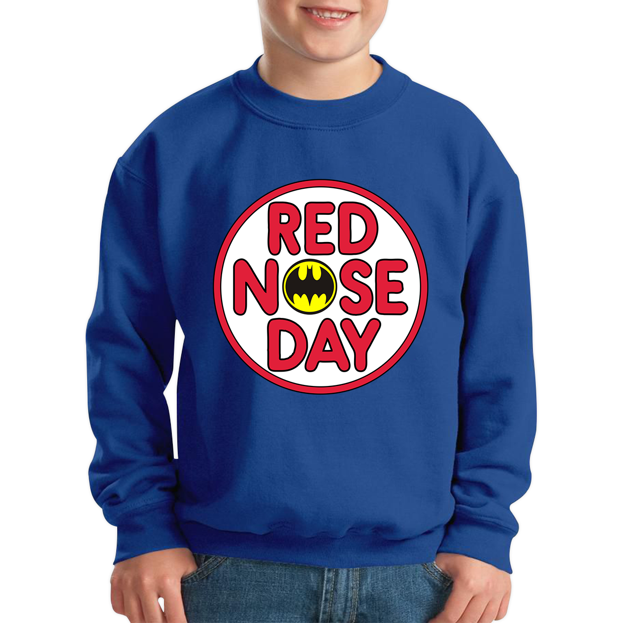 Batman Red Nose Day Kids Sweatshirt. 50% Goes To Charity