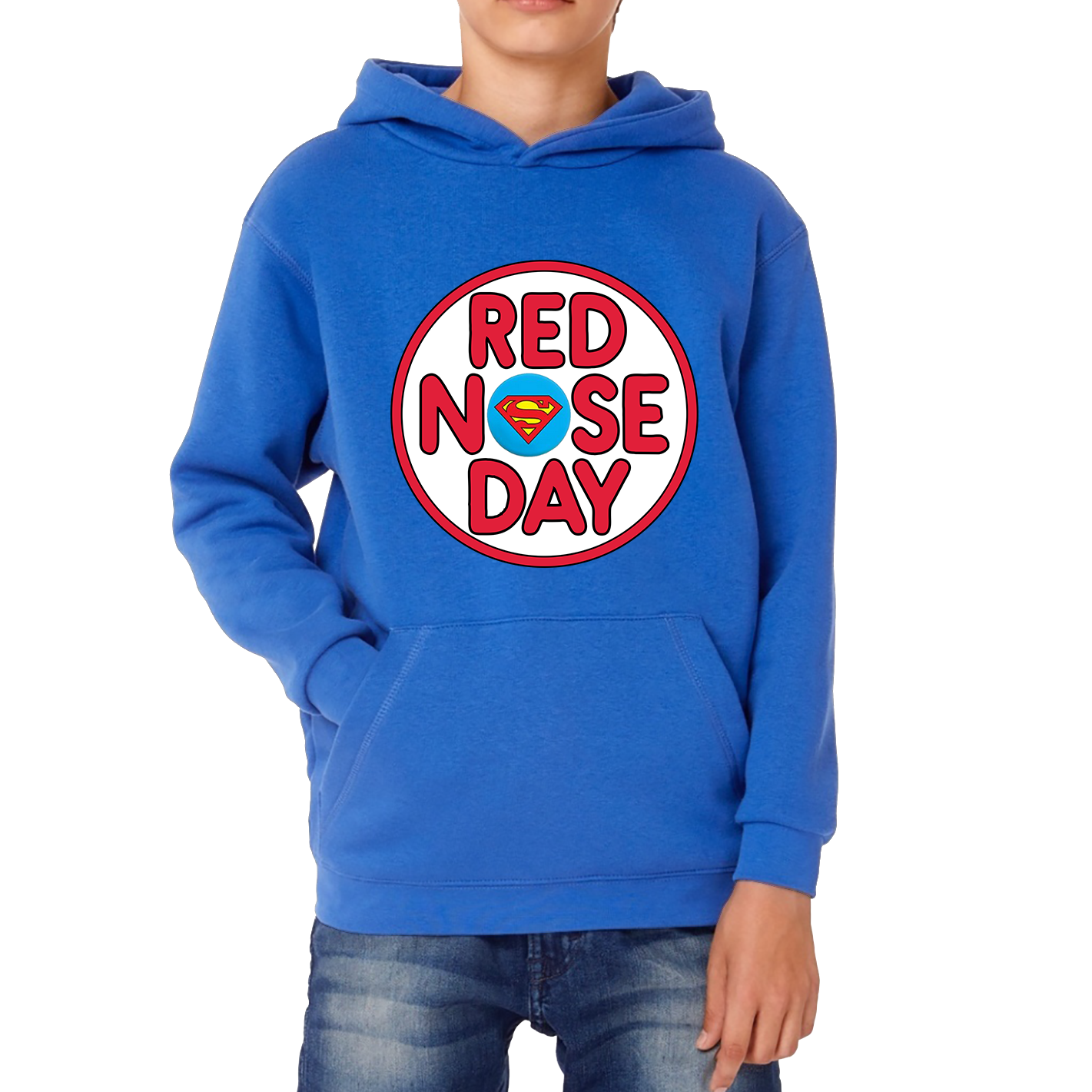 Superman Red Nose Day Kids Hoodie. 50% Goes To Charity